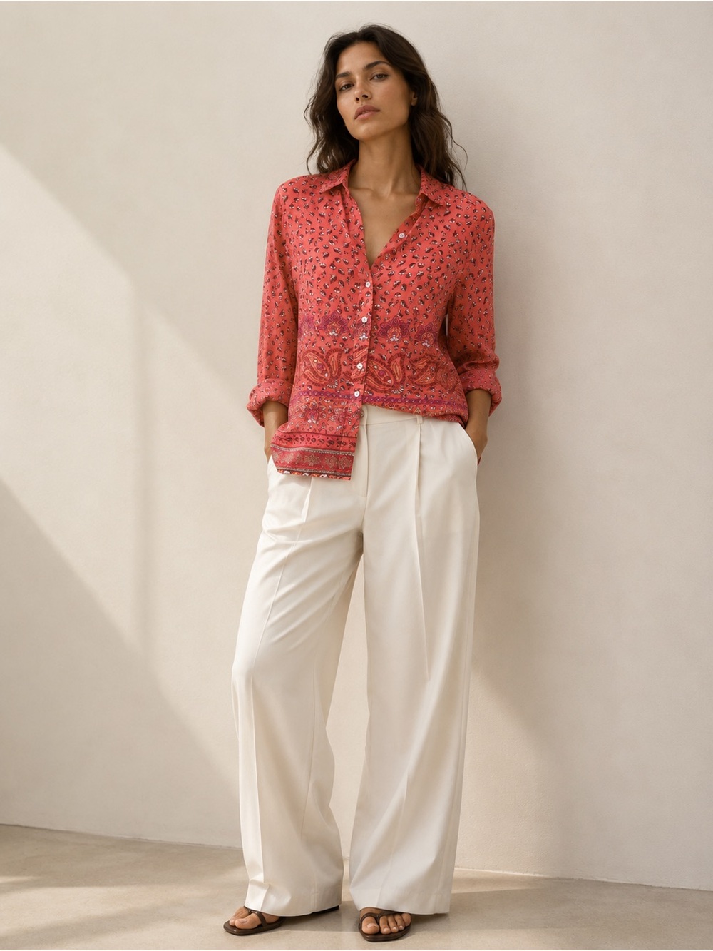 Floral paisley print button up blouse